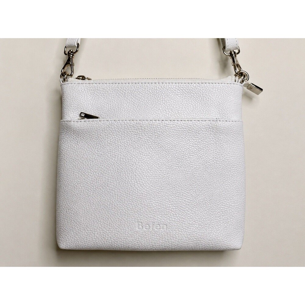 Bata White Pebbled Leather Crossbody Bag Small Shoulder Purse Adjustable Strap